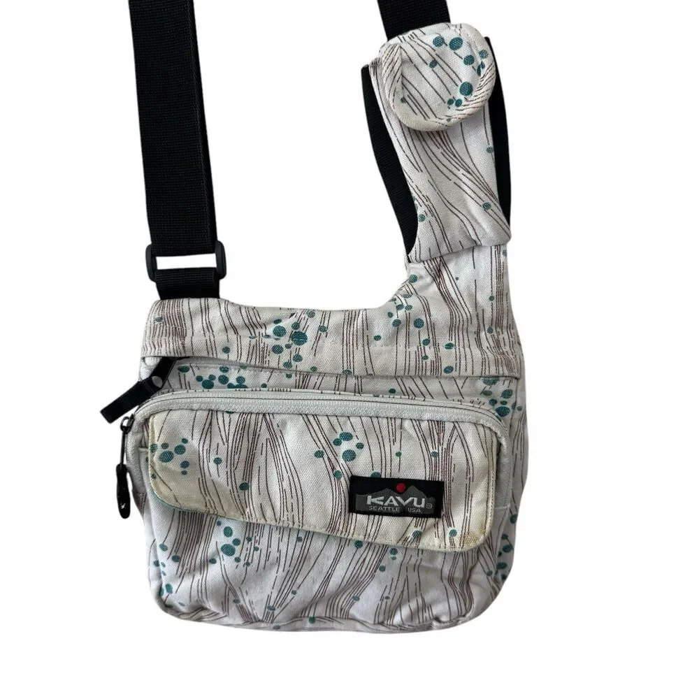 Kavu Crossbody Small Purse White With Dots Canvas Lightweight Travel Womens READ